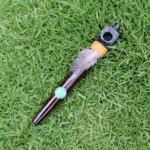 Eagle Head Ceremonial Pipe | Peace Pipe | Made of Chonta Wood and Machu Picchu Stone | Decorated with Peruvian Turquoise and Feather