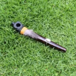 Eagle Head Ceremonial Pipe | Peace Pipe | Made of Chonta Wood and Machu Picchu Stone | Decorated with Peruvian Turquoise and Feather