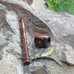 Hand Carved Ceremonial Pipe ( Calumet ) Made of Palo Sangre Ornament Hummingbird and Owl 32 cm