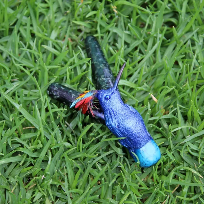 Hummingbird Kuripe Self Applicator Made of Machu Picchu Stone and Peruvian Turquoise