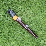 Jaguar Head Ceremonial Pipe | Peace Pipe | Made of Chonta Wood and Machu Picchu Stone | Decorated with Lapis Lazuli and Feather