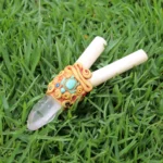 Bone Kuripe Self Applicator | Decorated with Clear Quartz, Beads and Peruvian Turquoise Stone