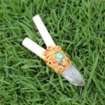 Bone Kuripe Self Applicator | Decorated with Clear Quartz, Beads and Peruvian Turquoise Stone