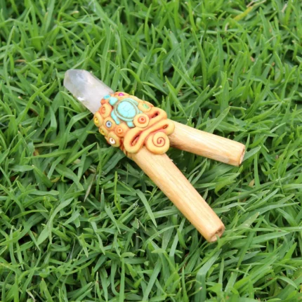 Palo Santo Kuripe Self Applicator | Decorated with Amethyst, Beads and Peruvian Turquoise Stone
