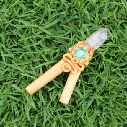 Palo Santo Kuripe Self Applicator | Decorated with Amethyst, Beads and Peruvian Turquoise Stone