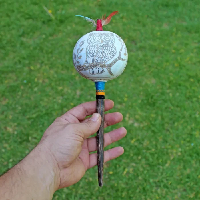 Medium Head Shaman Rattle Shipibo Shamanic Ceremonial Hand Made Maracas ( Shamanic Rattle ) From Peru Head Diameter average 7 - 8 cm.