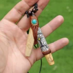 Necklace Kuripe Self Applicator | Made of Different Sacred Woods | Decorated with Peruvian Turquoise and Shipibo Fabric