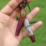Necklace Kuripe Self Applicator | Made of Different Sacred Woods | Decorated with Peruvian Turquoise and Shipibo Fabric