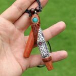 Necklace Kuripe Self Applicator | Made of Different Sacred Woods | Decorated with Peruvian Turquoise and Shipibo Fabric