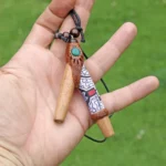 Necklace Kuripe Self Applicator | Made of Different Sacred Woods | Decorated with Peruvian Turquoise and Shipibo Fabric