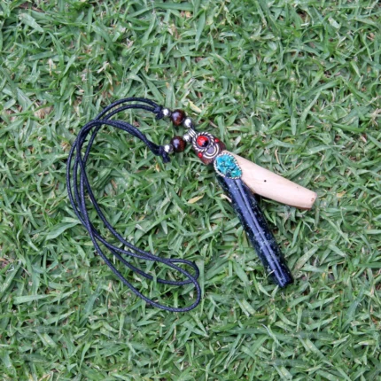 Necklace Stone Kuripe Self Applicator | Made of Palo Santo and Machu Picchu Stone | Decorated with Peruvian Turquoise