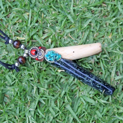 Necklace Stone Kuripe Self Applicator | Made of Palo Santo and Machu Picchu Stone | Decorated with Peruvian Turquoise