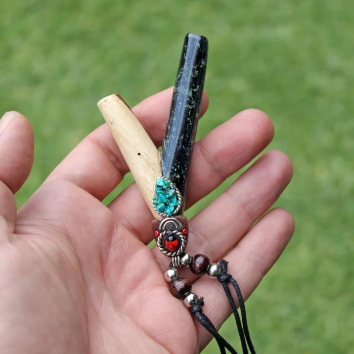 Necklace Stone Kuripe Self Applicator | Made of Palo Santo and Machu Picchu Stone | Decorated with Peruvian Turquoise