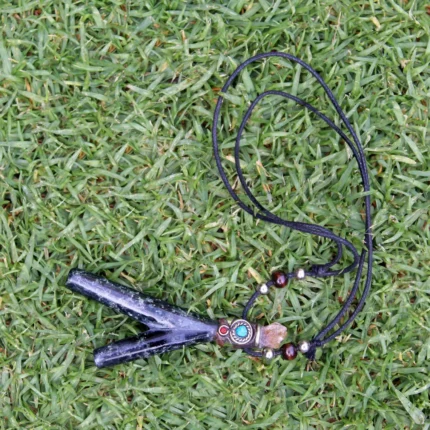 Necklace Stone Kuripe Self Applicator | Made of Machu Picchu Stone | Decorated with Smoky Quartz and Peruvian Turquoise