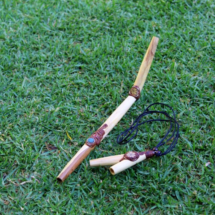 Kuripe Tepi Set | Necklace Kuripe | Made of Palo Santo | Decorated with A piece of Aya Vine and Peruvian Turquoise