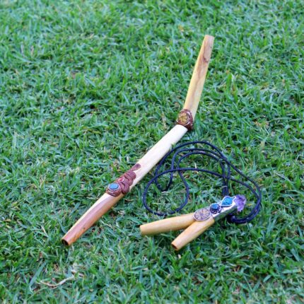 Kuripe Tepi Set | Necklace Kuripe | Made of Palo Santo | Decorated with A piece of Aya Vine, Amethyst and Peruvian Turquoise