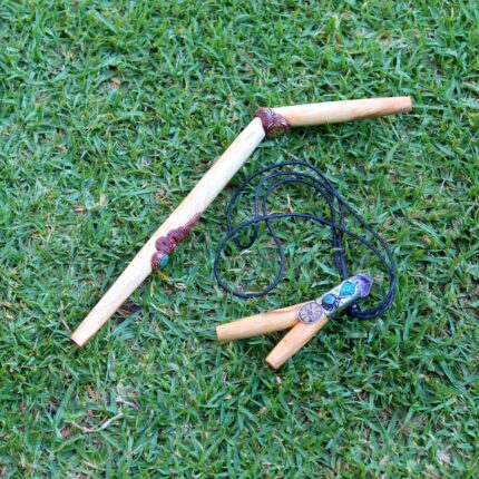 Kuripe Tepi Set | Necklace Kuripe | Made of Palo Santo | Decorated with A piece of Aya Vine, Amethyst and Peruvian Turquoise