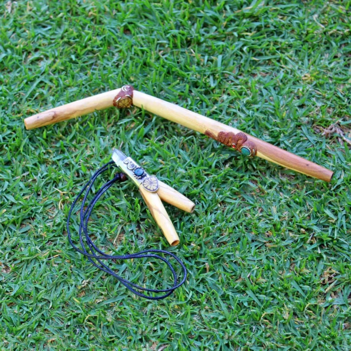 Kuripe Tepi Set | Necklace Kuripe | Made of Palo Santo | Decorated with A piece of Aya Vine, Clear Quartz and Peruvian Turquoise