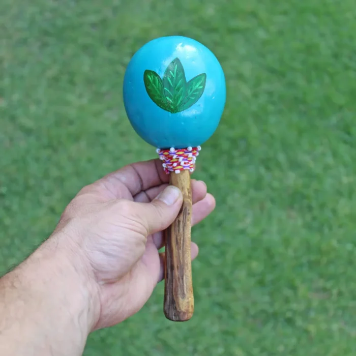 Peruvian Shamanic Ceremonial Shaman Rattle ( Maracas ) | Handle part made of Aya Vine | Hummingbird Hand Painted | Decorated with Watana