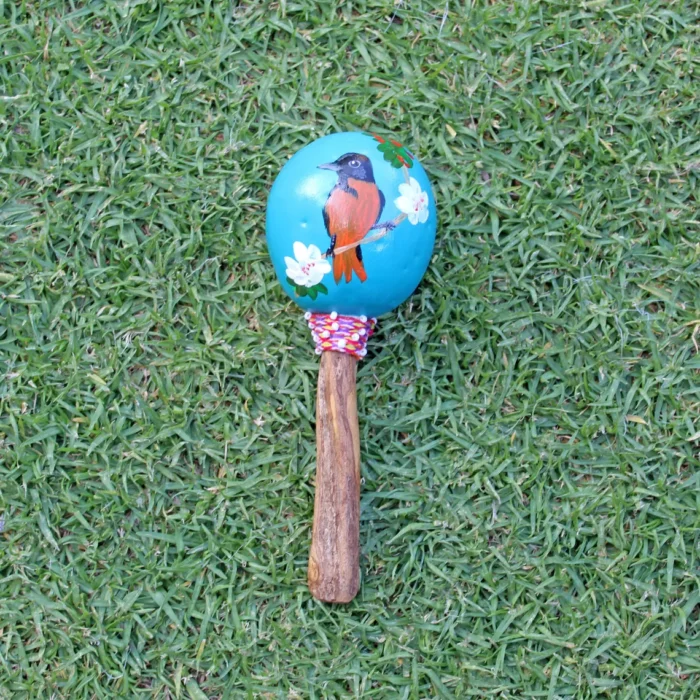 Peruvian Shamanic Ceremonial Shaman Rattle ( Maracas ) | Handle part made of Aya Vine | Hummingbird Hand Painted | Decorated with Watana