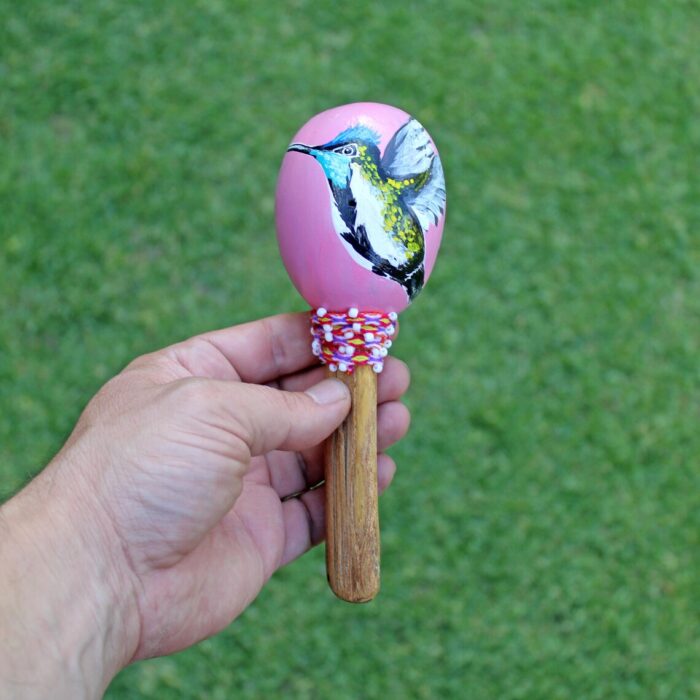 Peruvian Ceremonial Shaman Rattle ( Maracas ) | Handle part made of Aya Vine | Hummingbird Hand Painted | Decorated with Watana
