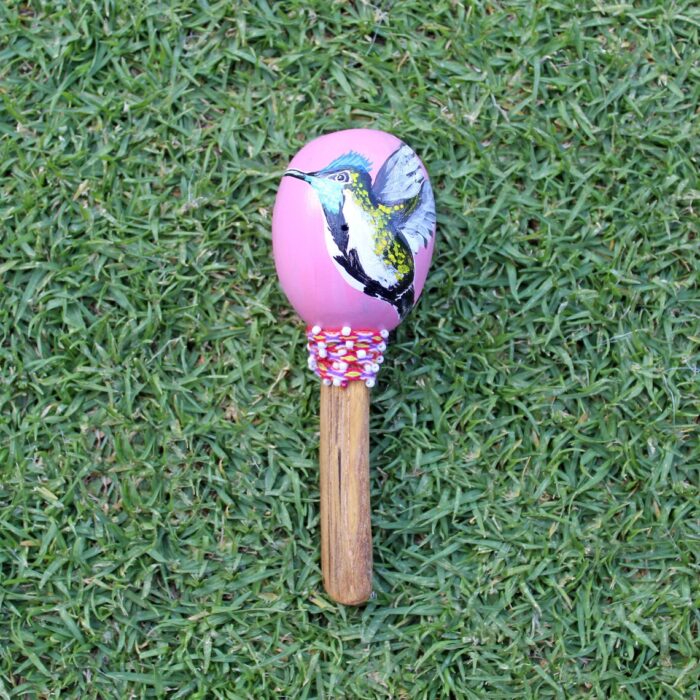 Peruvian Ceremonial Shaman Rattle ( Maracas ) | Handle part made of Aya Vine | Hummingbird Hand Painted | Decorated with Watana