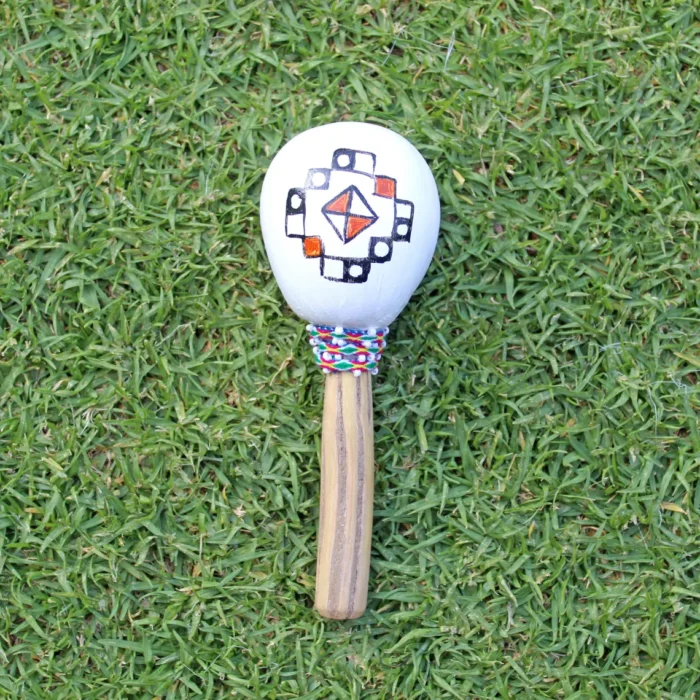 Peruvian Shamanic Ceremonial Rattle ( Maracas ) | Handle part made of Aya Vine | Jaguar and Chakana Hand Painted | Decorated with Watana