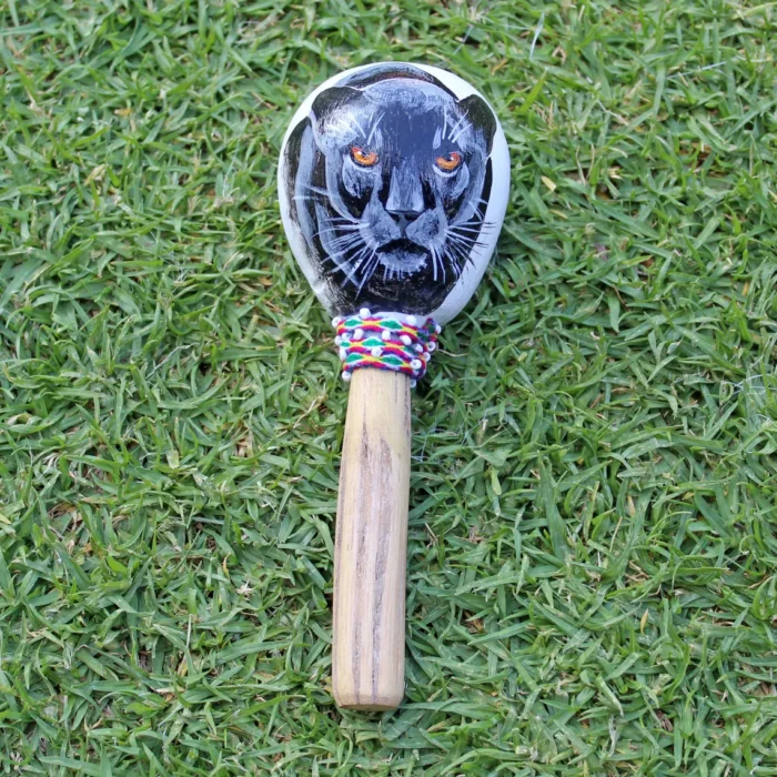 Peruvian Shamanic Ceremonial Rattle ( Maracas ) | Handle part made of Aya Vine | Jaguar and Chakana Hand Painted | Decorated with Watana