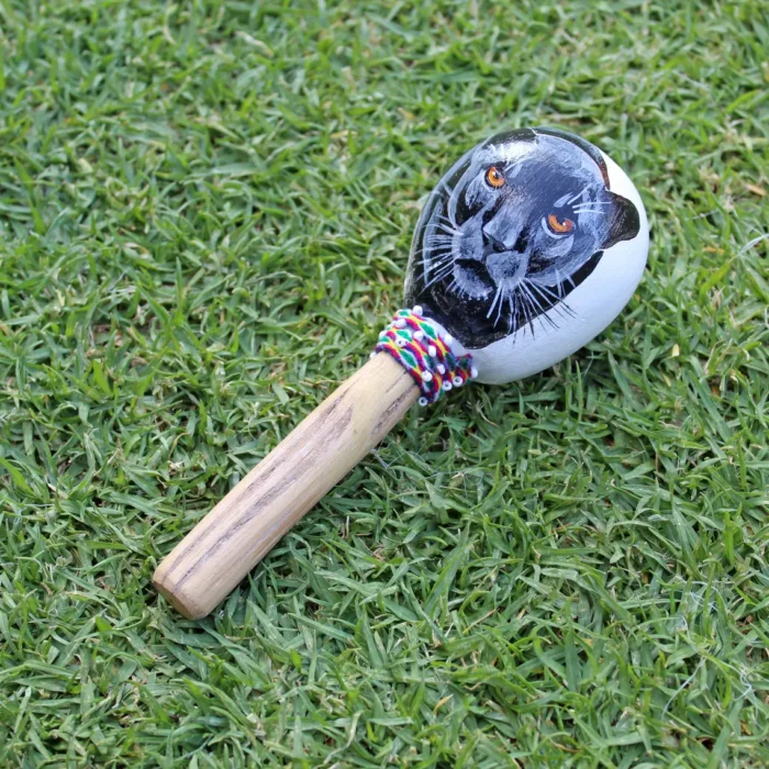 Peruvian Shamanic Ceremonial Rattle ( Maracas ) | Handle part made of Aya Vine | Jaguar and Chakana Hand Painted | Decorated with Watana