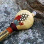 Peruvian Shamanic Ceremonial Shaman Rattle - Maracas | Decorated with Onix, %100 Organic Rope and Macaw Feather | Handle part made of Aya Vine