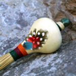 Peruvian Ceremonial Shaman Rattle - Maracas | Decorated with Green Jade, %100 Organic Rope and Macaw Feather | Handle part made of Aya Vine