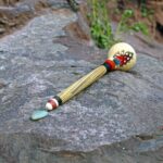 Peruvian Ceremonial Shaman Rattle - Maracas | Decorated with Green Jade, %100 Organic Rope and Macaw Feather | Handle part made of Aya Vine