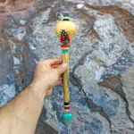 Peruvian Ceremonial Shaman Rattle - Maracas | Decorated with Turquoise, %100 Organic Rope and Macaw Feather | Handle part made of Aya Vine