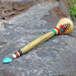 Peruvian Ceremonial Shaman Rattle - Maracas | Decorated with Turquoise, %100 Organic Rope and Macaw Feather | Handle part made of Aya Vine