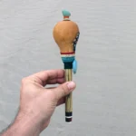 Peruvian Shamanic Ceremonial Shaman Rattle | Decorated with Blue Jade, %100 Organic Rope and Macaw Feather | Handle part made of Aya Vine