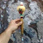 Peruvian Shamanic Ceremonial Shaman Rattle - Maracas | Decorated with Pink Jade, %100 Organic Rope and Macaw Feather | Handle part made of Aya Vine