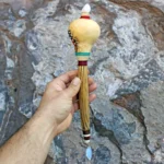 Peruvian Shamanic Ceremonial Shaman Rattle - Maracas | Decorated with Pink Jade, %100 Organic Rope and Macaw Feather | Handle part made of Aya Vine