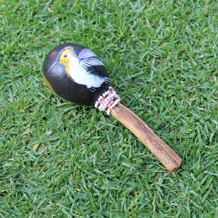Peruvian Shamanic Ceremonial Rattle ( Maracas ) | Handle part made of Aya Vine | Hummingbird Hand Painted | Decorated with Watana