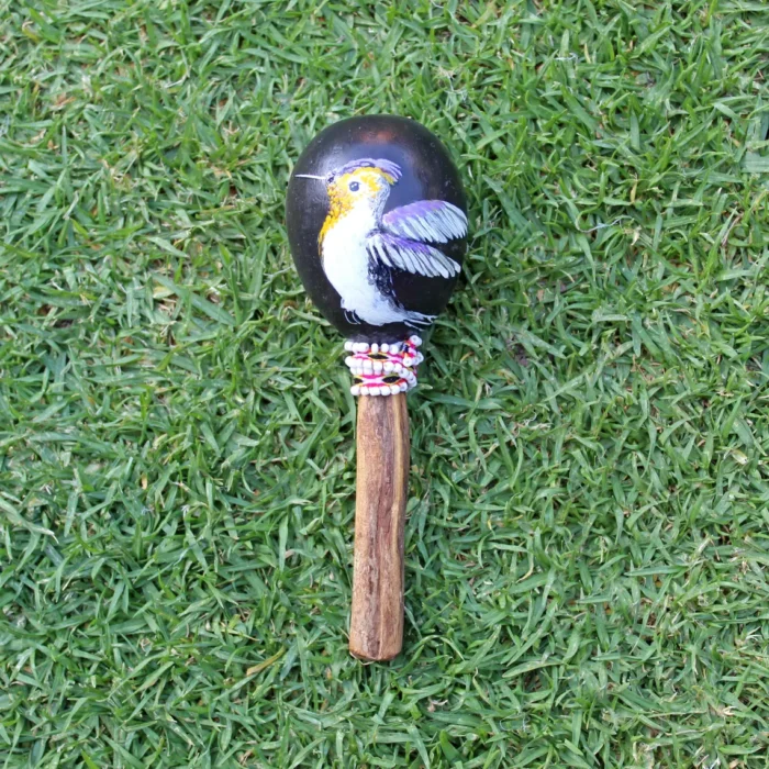 Peruvian Shamanic Ceremonial Rattle ( Maracas ) | Handle part made of Aya Vine | Hummingbird Hand Painted | Decorated with Watana