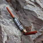 Shipibo Embroidered Double Nostril Tepi Applicator made of Palo Sangre | Decorated with a piece of Aya Vine and Peruvian Turquoise