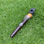 Snake Head Ceremonial Pipe | Peace Pipe | Made of Chonta Wood and Machu Picchu Stone | Decorated with Lapis Lazuli and Feather