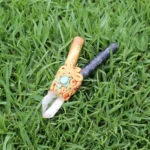 Palo Santo and Machu Picchu Stone Kuripe Self Applicator | Decorated with Clear Quartz, Beads and Peruvian Turquoise Stone