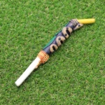 Tepi Applicator made of Llama Bone and Yellow Stone | Decorated with Healer Snake Figure, Peruvian Turquoise and Coca Leaf Figure