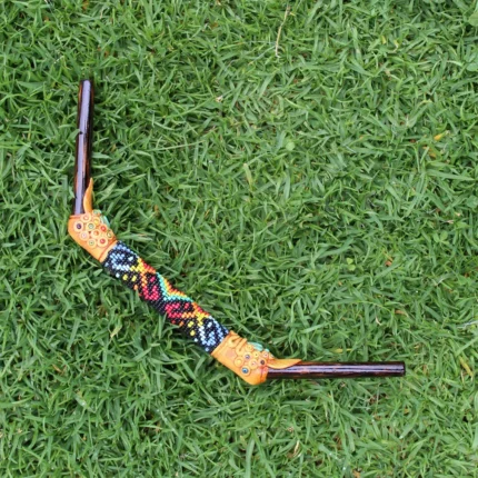 Tepi Applicator made of Palo Santo and Chonta Wood | Decorated with Shipibo Beads, Peruvian Turquoise Turtle and Coca Leaf Figure