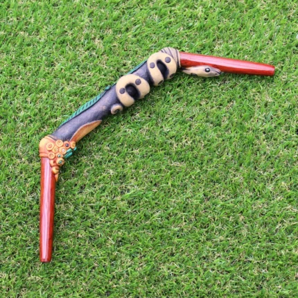 Tepi Applicator made of Palo Sangre | Decorated with Healer Snake Figure, Peruvian Turquoise and Coca Leaf Figure