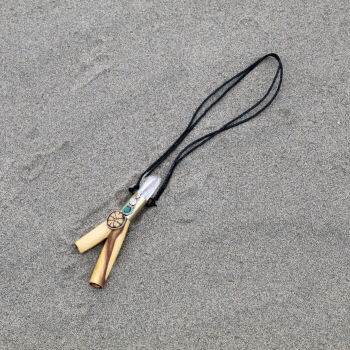 Palo Santo Necklace Kuripe Self Applicator | Decorated with Clear Quartz, Aya Vine and Peruvian Turquoise Stone