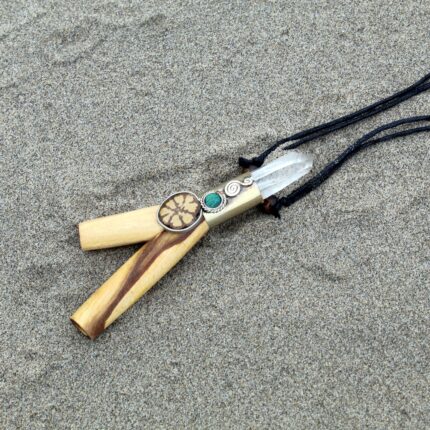 Palo Santo Necklace Kuripe Self Applicator | Decorated with Clear Quartz, Aya Vine and Peruvian Turquoise Stone