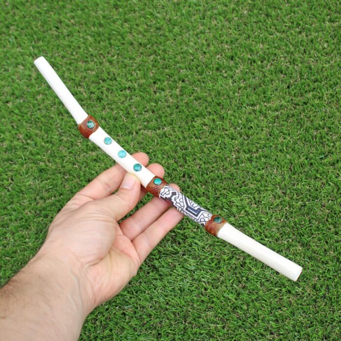 Bone Tepi Applicator | Decorated with Peruvian Turquoise and Shipibo Fabric
