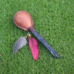 Eagle Figure Shamanic Rattle ( Maracas ) from Peru | Handle part made of Machu Picchu Stone | Decorated with Domestic Feather