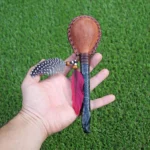 Eagle Figure Shamanic Rattle ( Maracas ) from Peru | Handle part made of Machu Picchu Stone | Decorated with Domestic Feather